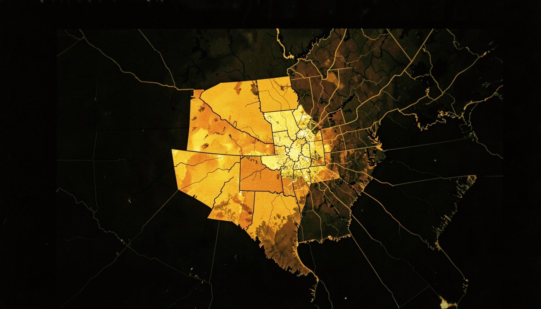 A map of the Greater Toronto Area with highlighted zones in warm amber and gold tones indicating COVID-19 case concentrations, set against a dark background, conveying urgency and geographic focus.