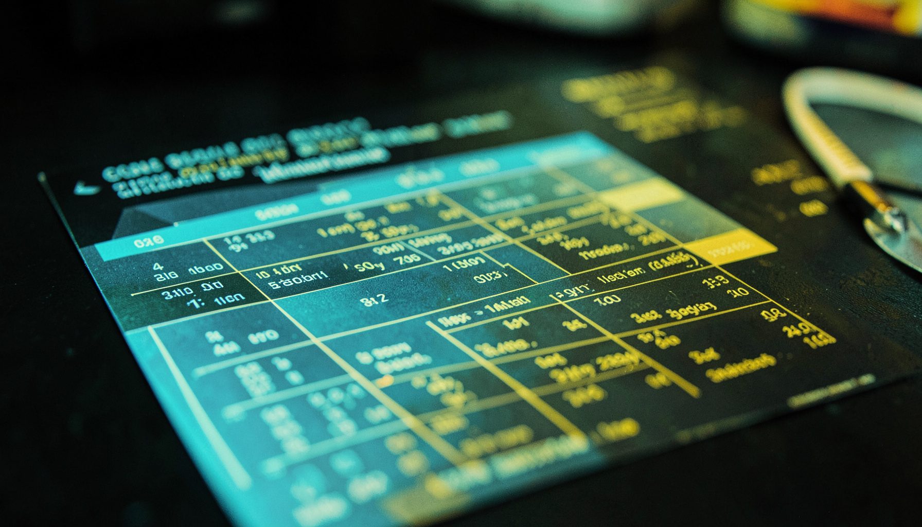 A close-up documentary photograph of a data chart on a dark surface, with cyan and gold highlights, showing community health statistics in a clean, readable layout.