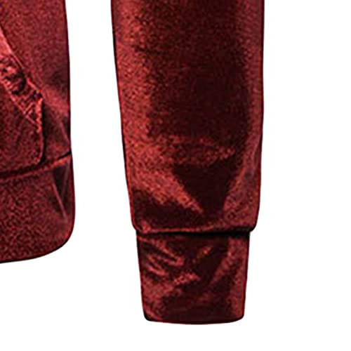 Мъжки Велур яке с качулка в цвят блок, Ежедневни Кадифе, Велур Блузи с дълъг ръкав в Ретро стил хип-Хоп, Пуловер (Червен, Средно)