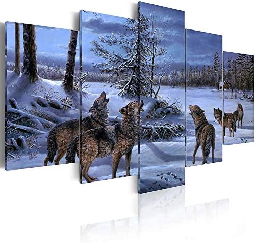 ArtHome520 Сини Картини с животни и Вълци, Картини с дивата Природа, Готови за печат върху Платно, картини за Дома, Стенно Изкуство,