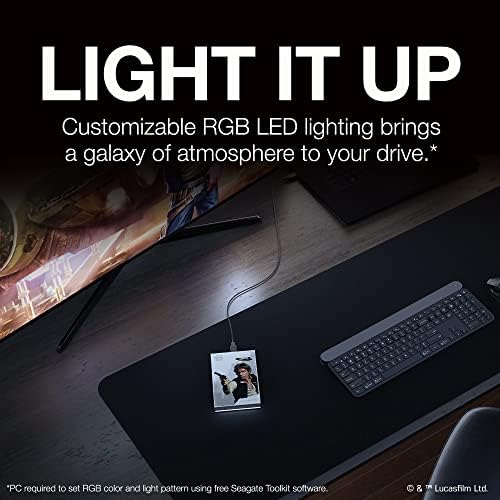 Външен твърд диск Seagate Han Solo SE FireCuda 2 TB HDD - USB, 3.2, Адаптивни led осветление RGB, бял, Работи с КОМПЮТЪР, Mac, Playstation