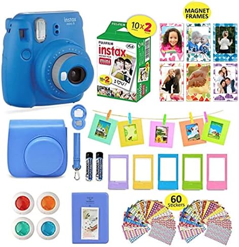 Фотоапарат непосредствена печат Fujifilm Instax Mini 9 + Чанта за носене съвместим с затвор + Комплект Fuji Film Value Pack (20