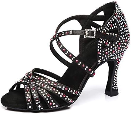 HIPPOSEUS/Дамски Обувки за латино танци балната зала с кристали, Модерни Вечерни обувки за Танго и Салса, Ток 8,5 см, Модел CY371, Черно, На 9 B (M) САЩ