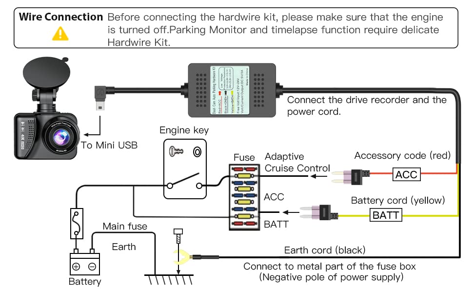 Комплект кабели за видеорегистратора, комплект твърди проводници с мини-USB порт дължина 11,5 метра за видеорегистратора, преобразува 12 В 24 В защитата от ниско напреж?