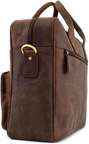 LEABAGS Dallas Кожена чанта през рамо I 15 Чанта за лаптоп I Чанта-месинджър от естествена кожа биволско I Реколта кожена чанта I Работна чанта