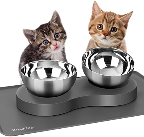 Наклонени повдигната купичка за хранене на кучета и котки: Повдигнати купа за котки от 1 силиконово подложка и 2 мисками от неръждаема
