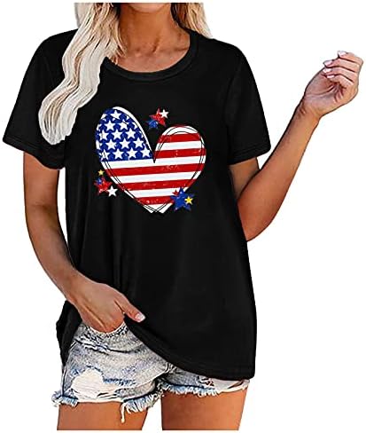 На 4 юли Тениски Ризи за Жени С Къс Ръкав И Кръгло Деколте, Туники, Блузи Американския Флаг на Звезди Шарени Патриотическая Блуза, Топ