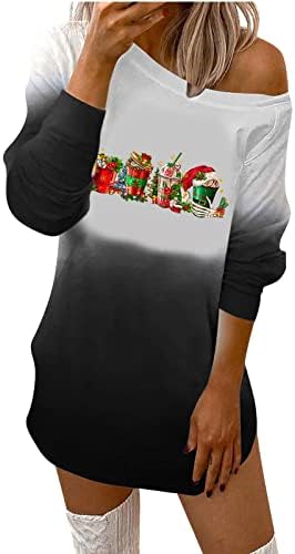 Oplxuo Рокля-Риза с Вратовръзка-Боя, Женствена Рокля-Туника с Грозни Коледа Принтом, Рокли с Дълъг Ръкав, Коледни Графично Ежедневното