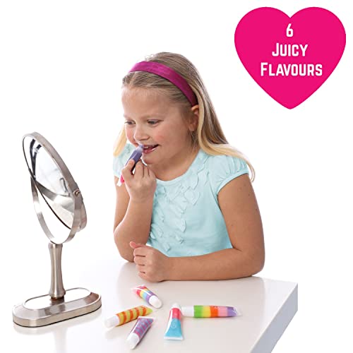 Комплект за грим GirlZone Rainbow Плодов Lip Gloss за деца и момичета, Невероятен Набор от Балсами за устни за деца от 6 Плодови