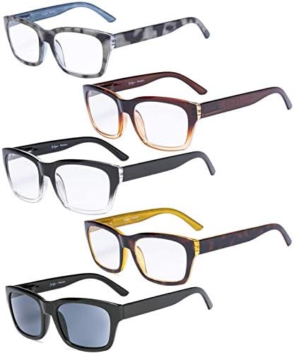 Очила за четене в голяма Квадратна рамка Eyekepper с кутия пролетта панти от 5 групи, в комплекта са включени четци Sunshine + 2,25