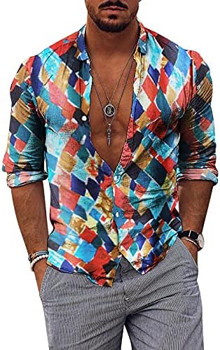 Мъжки хавайски ризи BEUU, Есенно-летни мъжки ризи с копчета с принтом листа в стил бохо, Ежедневни, Плажни ризи Свободно, намаляване,