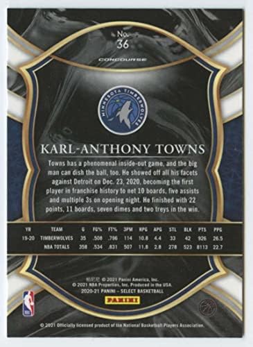 2020-21 Панини Select Blue 36 Карл-Антъни Таунс Конкоурс Минесота Тимбъруулвс Баскетболно карта НБА