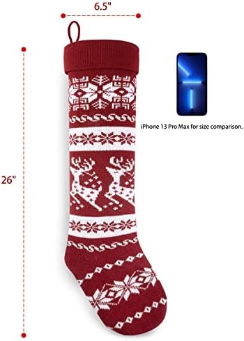 Комплект коледни чорапи Starry Dynamo 26 инча, кестеняво-червено-бял Селска вязаный комплект коледни чорапи (3 опаковки (Големи