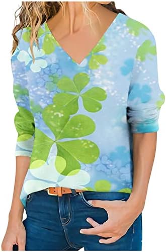 Забавна Тениска St Pat ' s Paddy Patrick с V-образно деколте Дамски Блуза с дълги ръкави и Закаткой, Ирландският Риза с принтом