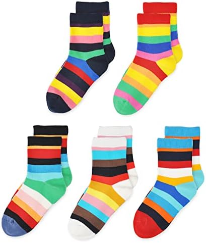 Чорапи EPEIUS Kids за момичета, 5 опаковки, Безшевни чорапи в розово райе за екипажа